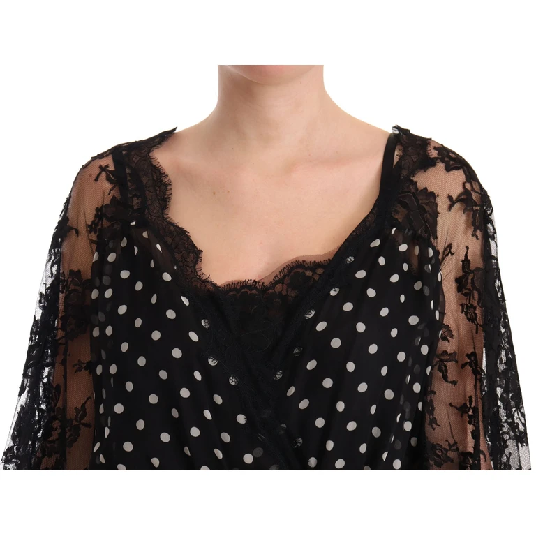 Dolce & Gabbana Black Lace Floral Polka Maxi Capri Dress Silk - Women