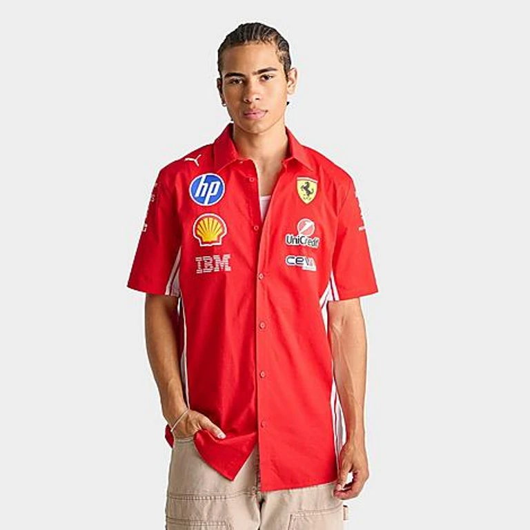 Men's Puma Scuderia Ferrari HP Replica Button-Up Shirt in Puma Red Size: Small