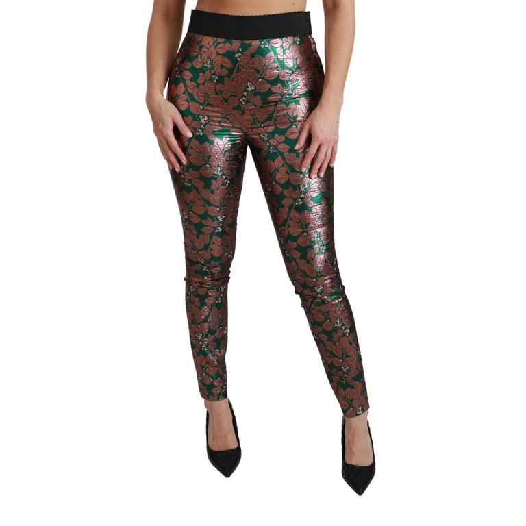 Dolce & Gabbana Green Bronze Leaf Tights Skinny Pants Polyester - Women