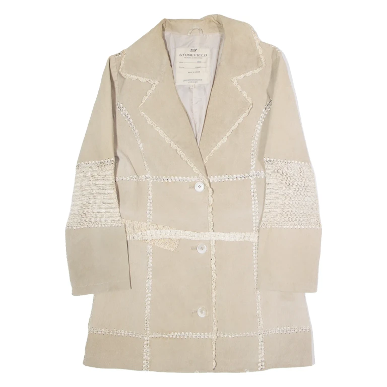 STONEFIELD Womens Overcoat Coat Beige Leather L