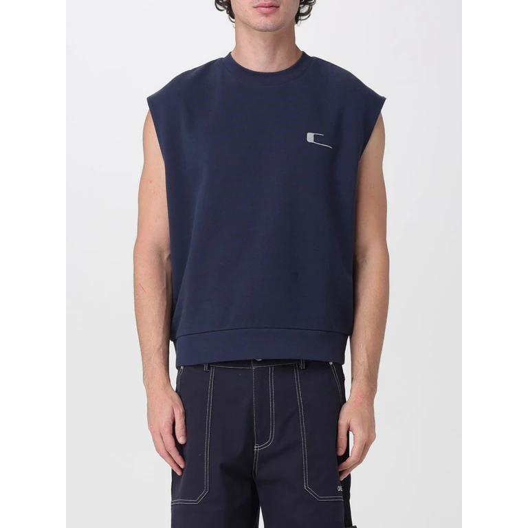 Sleeveless Cotton Sweatshirt with Crew Neck and Contrast Logo (FERROVESTNAVY)