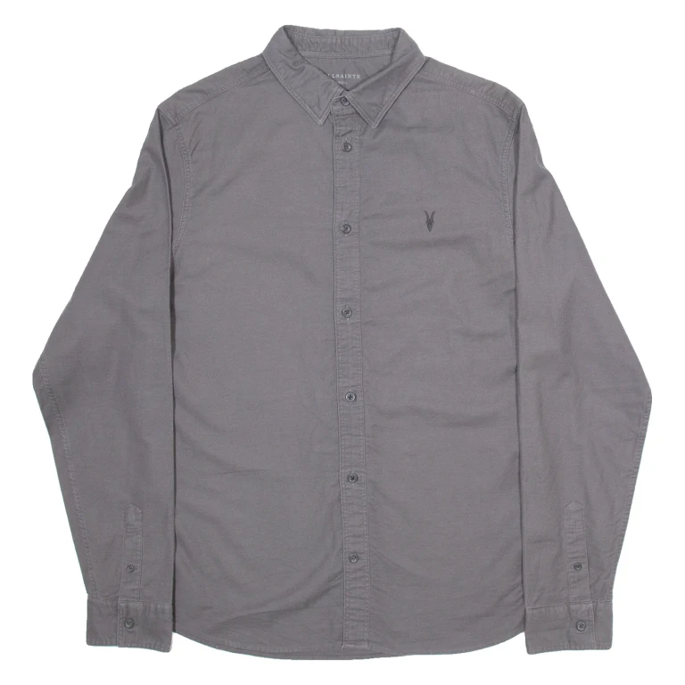 ALL SAINTS Mens Plain Shirt Grey Long Sleeve S