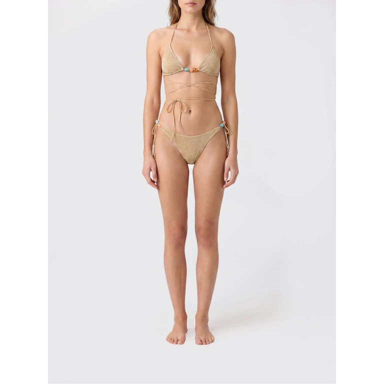 OSÉREE Low-Waisted Triangle Bikini in Lurex with Beaded Embroidery (GTF268GOLD)