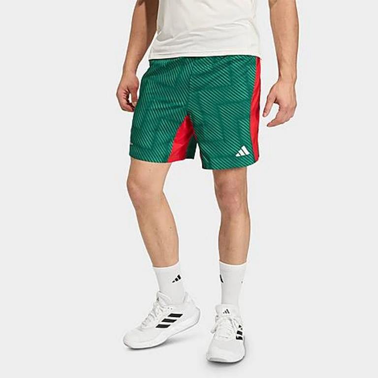 adidas Men's Tech Intensity Allover Print Training Shorts in Team Dark Green/Better Scarlet/Black Size: S 5