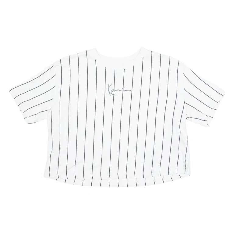 KARL KANI Cropped Striped Womens T-Shirt White Crew Neck S
