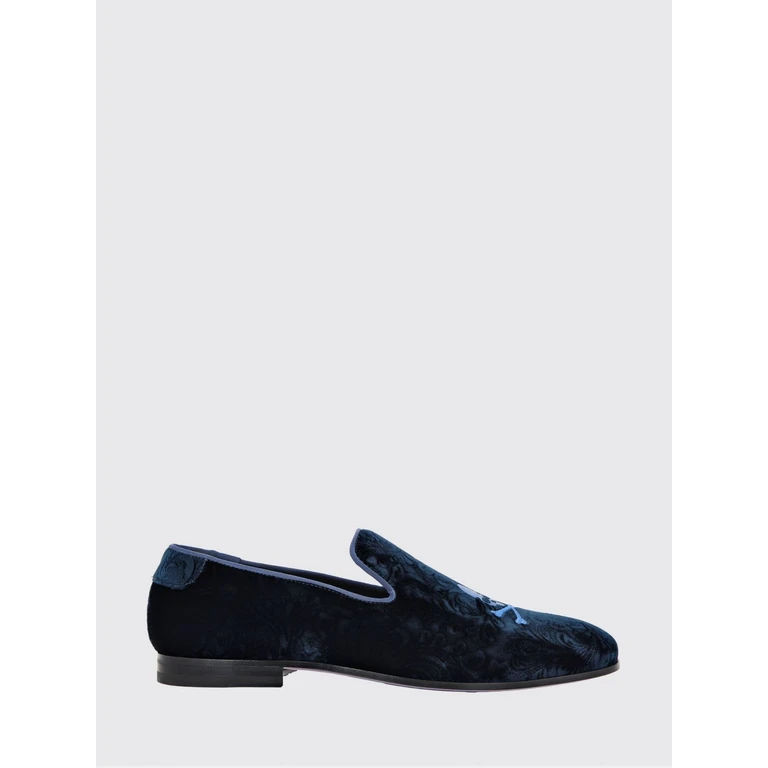 Velvet Loafers with Skull Embroidery and Square Toe (FACSMSB0709PTE086N14)
