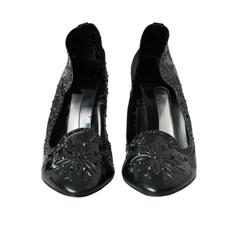Dolce & Gabbana Black Crystal Cinderella Heels Pumps Shoes Pvc Leather - Women