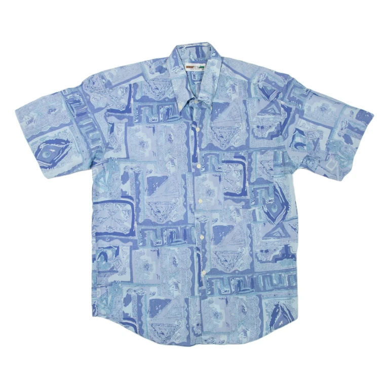 GIOTTO Mens Shirt Blue 90s Crazy Pattern L