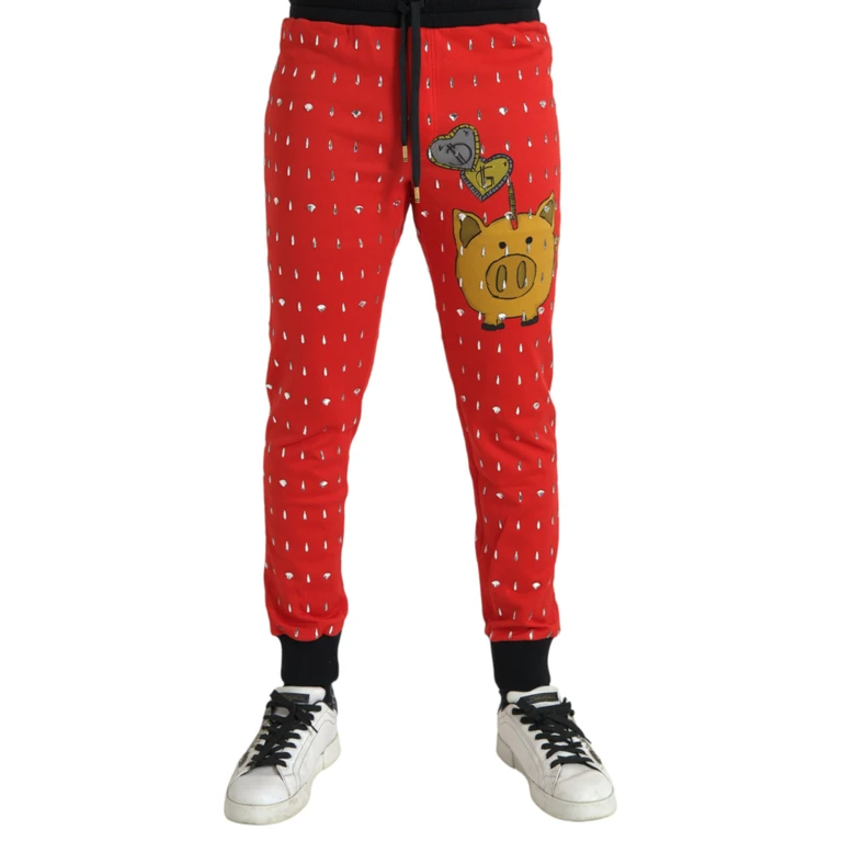 Dolce & Gabbana Red Year Of The Pig Jogger Sweatpants Pants Cotton - Men