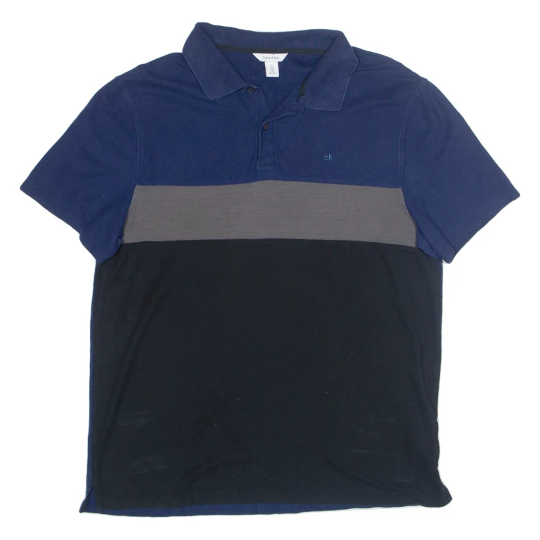 CALVIN KLEIN Mens Polo Shirt Blue Colourblock L