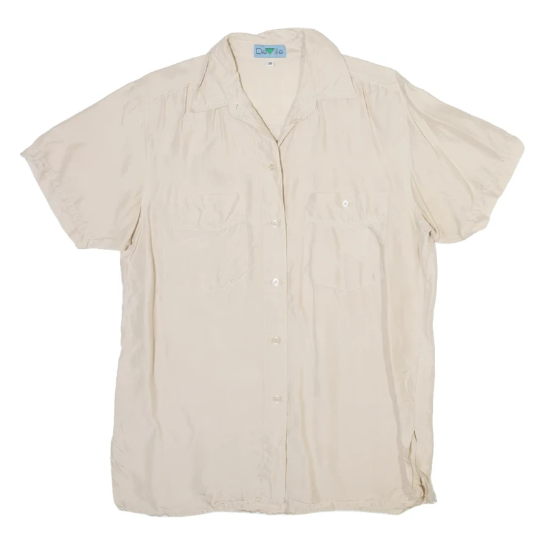 DEVILLE Womens Shirt Beige Collared Silk M