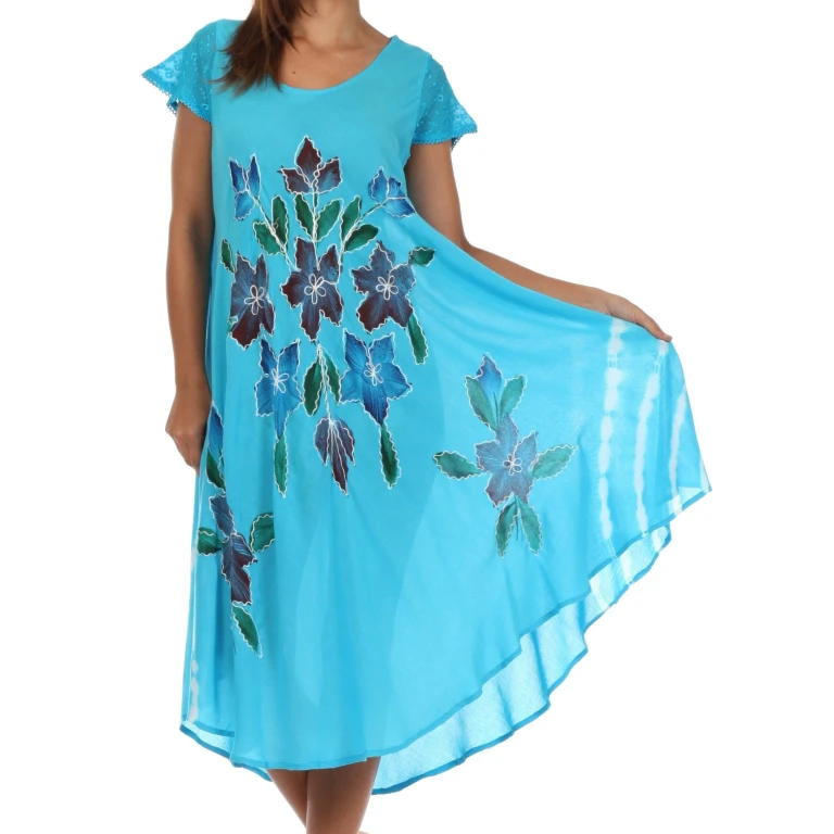 Sakkas Embroidered Painted Floral Cap Sleeve Rayon Dress