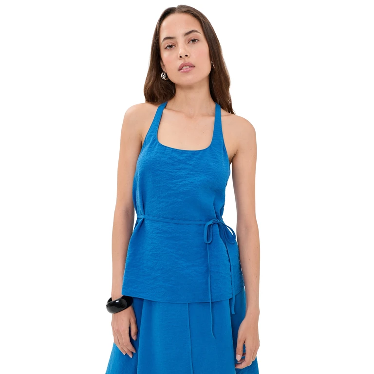 Theory Dot Print Belted Tank Top Ivory Multi/Chk P