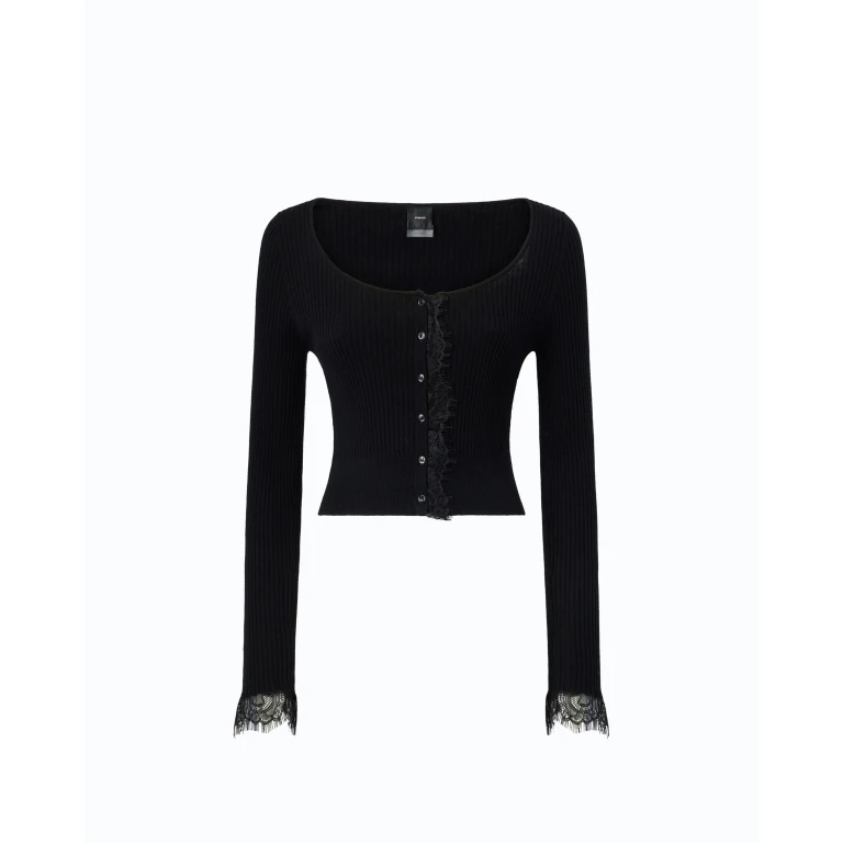 Cardigan cropped en soie et cachemire à dentelle - XS