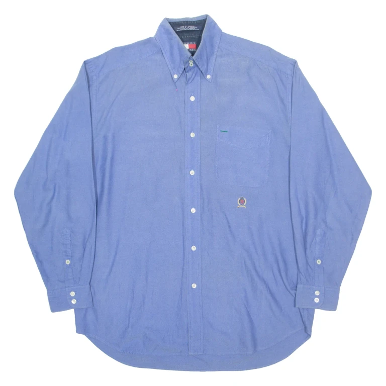 TOMMY HILFIGER Mens Plain Shirt Blue Long Sleeve M