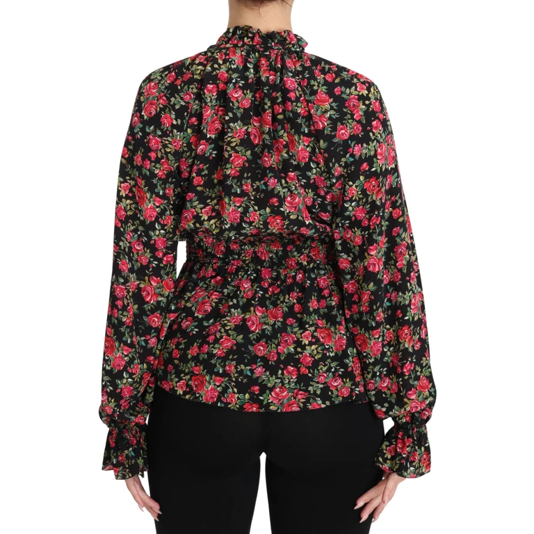 Dolce & Gabbana Black Rose Print Floral Shirt Top Blouse Silk - Women
