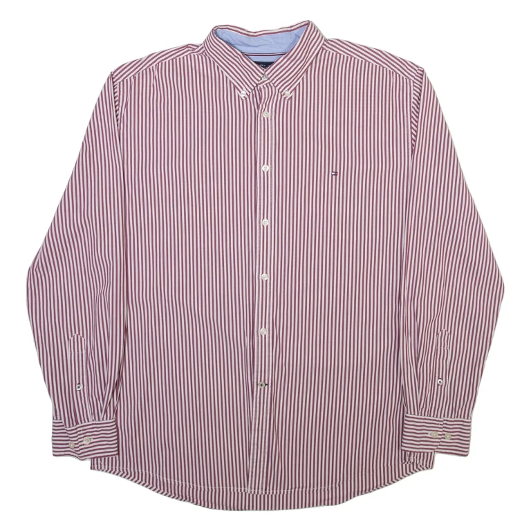 TOMMY HILFIGER Mens Shirt Red Striped Long Sleeve XL