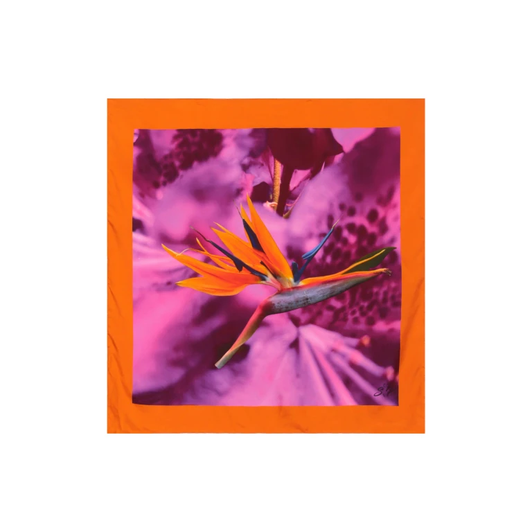 Silk Scarf Unisex – Pink & Purple Bird of Paradise Print