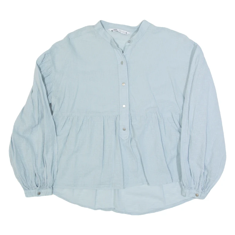 ZARA Womens Smock Top Blue V-Neck Long Sleeve M