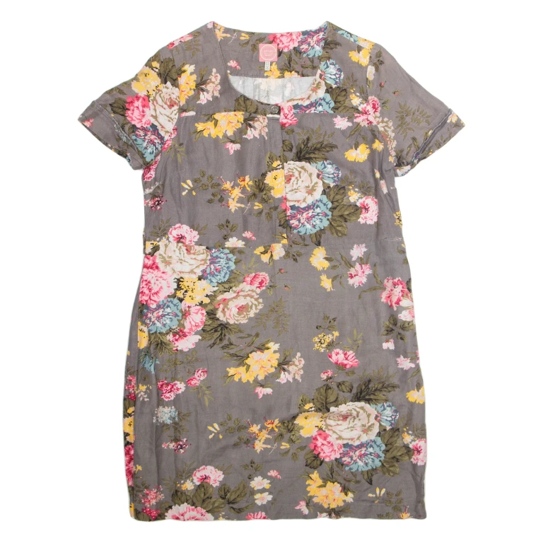 JOULES Womens Day Dress Grey Viscose Floral Short Sleeve Knee Length UK 14