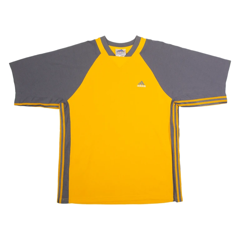 ADIDAS Mens T-Shirt Yellow 90s V-Neck L