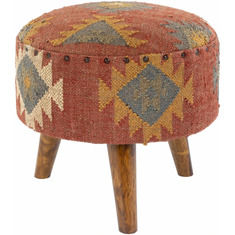 Brick Red Wood Frame Ottoman Stool - Clearance