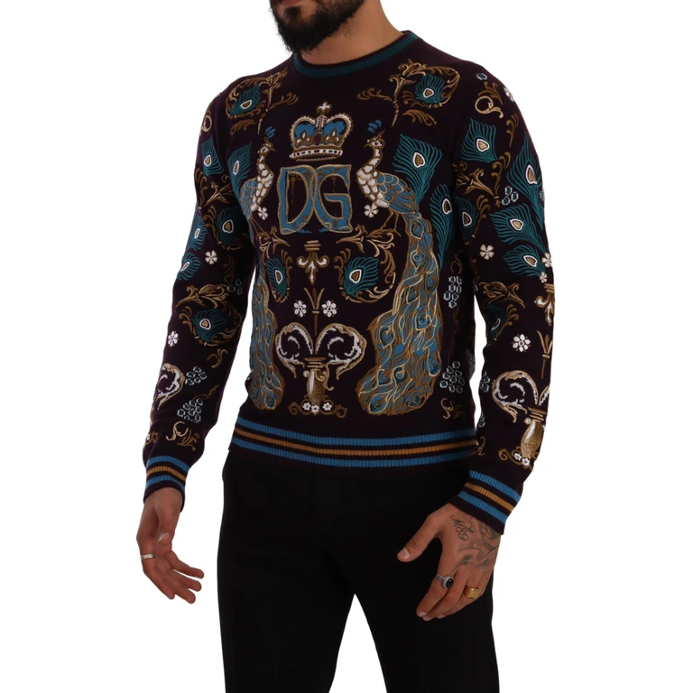 Dolce & Gabbana Bordeaux Cashmere Dg Crown Embroidered Sweater Clothing - Men