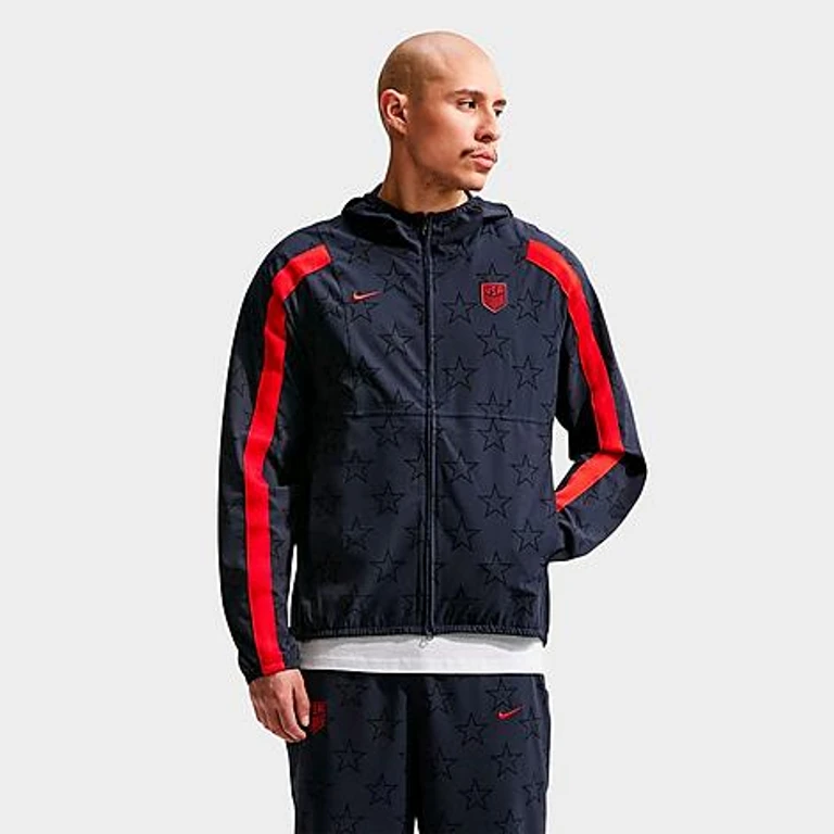 Nike Men's USA Energy Dri-FIT Soccer Woven Jacket in Dark Obsidian/University Red Size: Small
