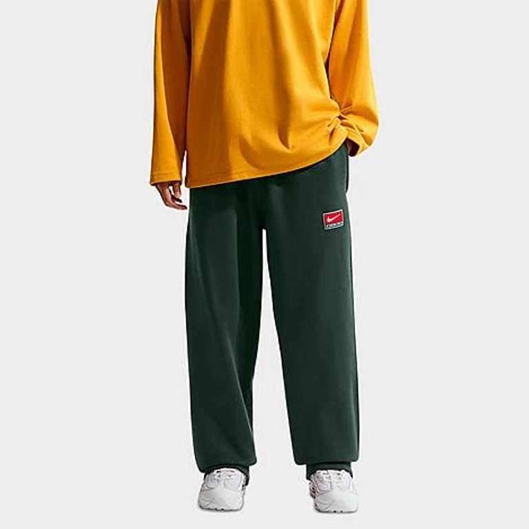 Men's Solo Swoosh Fleece Open-Hem Pants in Black Spruce/White Size: XS