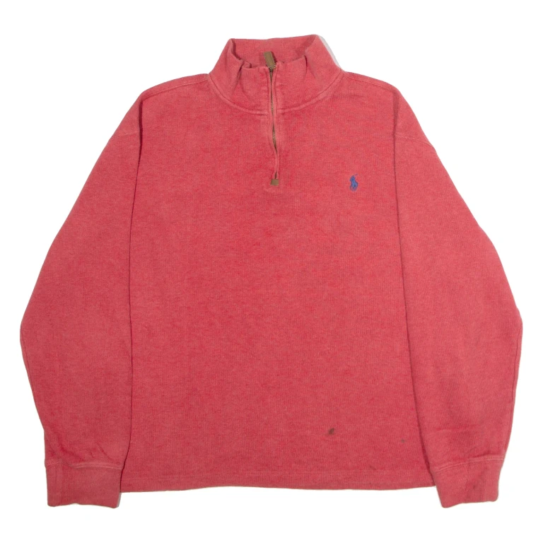 POLO RALPH LAUREN Mens Jumper Red 1/4 Zip Tight Knit L