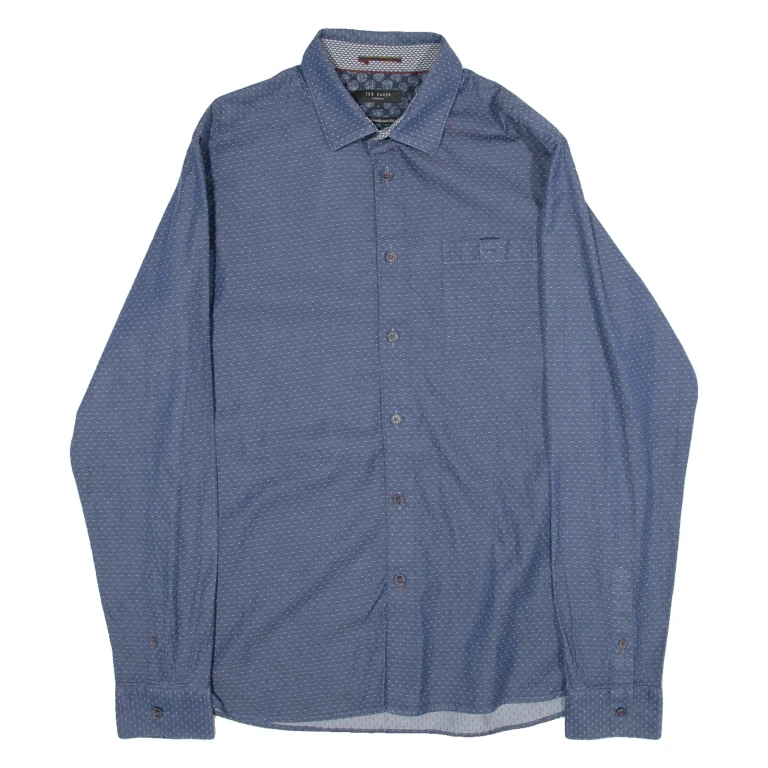 TED BAKER Mens Shirt Blue Polka Dot Long Sleeve L