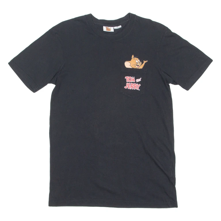 TOM & JERRY Mens T-Shirt Black Crew Neck S