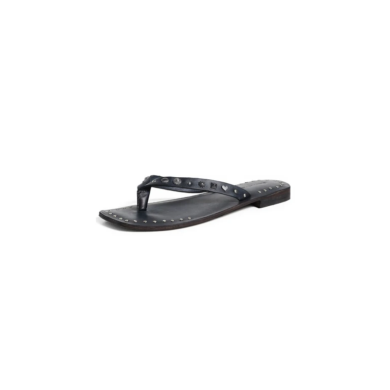 Tide Flip Flops Black Leather 10