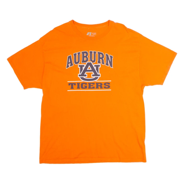 RUSSELL ATHLETIC Auburn Tigers Mens T-Shirt Orange USA Crew Neck XL