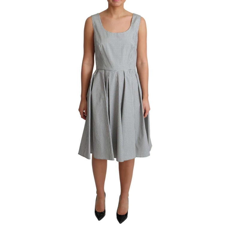 Gray Polka Dotted Cotton A-Line Dress - Women