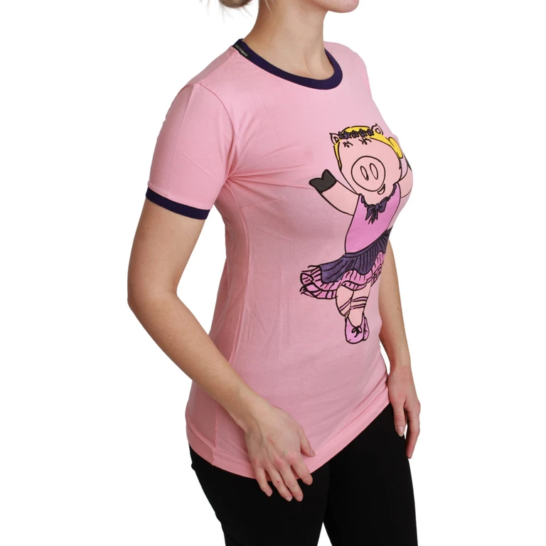 Dolce & Gabbana Pink Year Of The Pig Top Cotton T-Shirt - Women