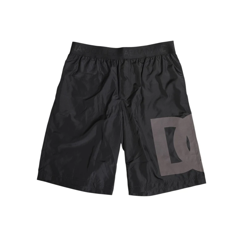 Dolce & Gabbana Black Logo Print Beachwear Men Shorts Swimwear Polyester - Men