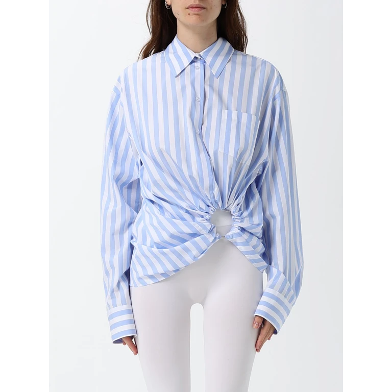 Relaxed Fit Striped Cotton Shirt with an Asymmetrical Hem (211101620600003)