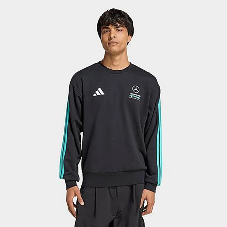 adidas Men's Mercedes-AMG Petronas F1 Team DNA Crewneck Sweatshirt in Black/Semi Mint Rush Size: XS