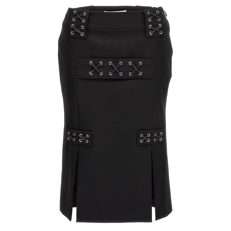 Black Wool Midi Skirt - Women