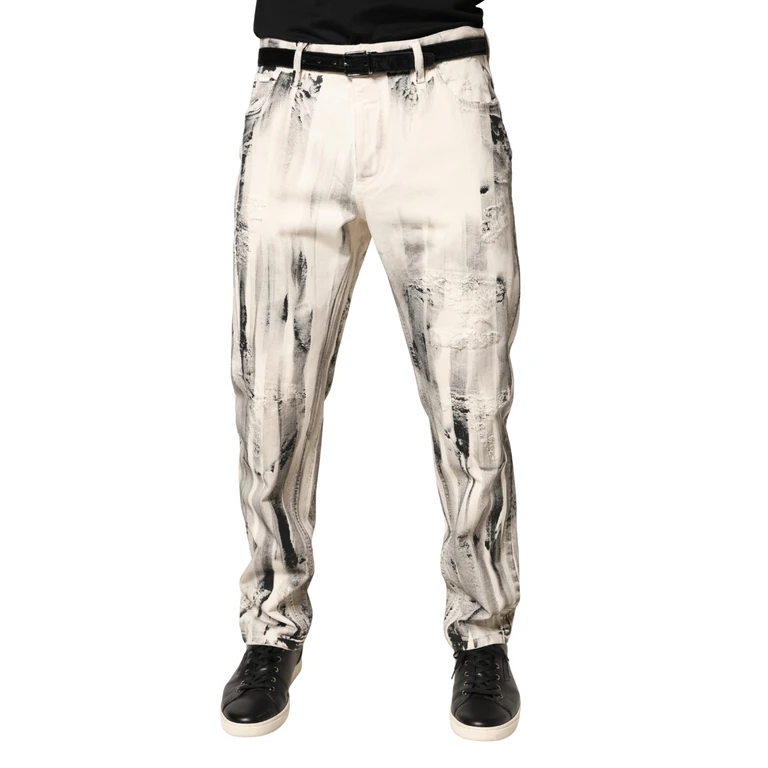 Dolce & Gabbana White Distressed Paint Print Loosedenim Jeans Cotton Clothing - Men