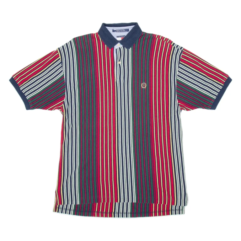 TOMMY HILFIGER Mens Polo Shirt Red Striped Short Sleeve M