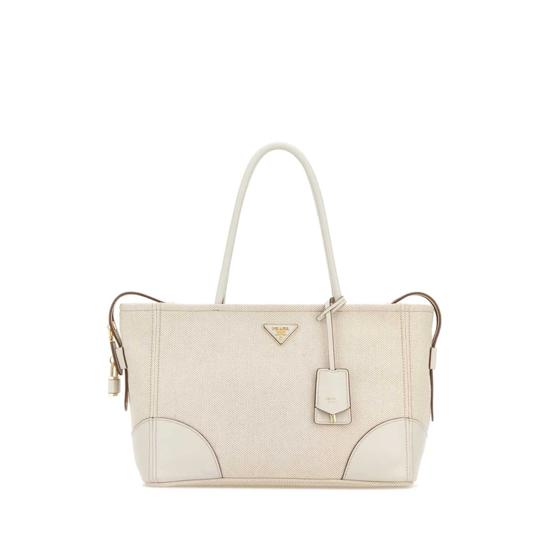 Prada White Canvas Large Shopping Bag Naturale+talco Borse A Mano - Women