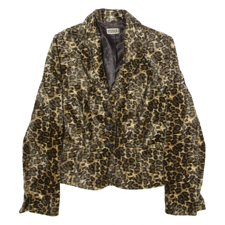 YESSICA Faux Fur Womens Blazer Jacket Brown 90s UK 10