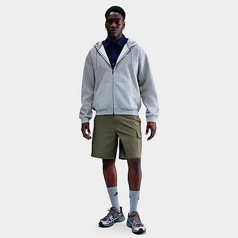 Nike Men's Solo Swoosh Fleece Full-Zip Hoodie in Dark Grey Heather/Light Smoke Grey/White Size: XS