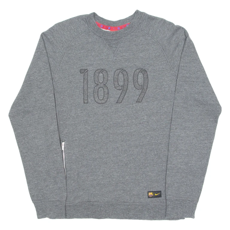 NIKE Barcelona FC Mens Sweatshirt Grey Crew Neck S