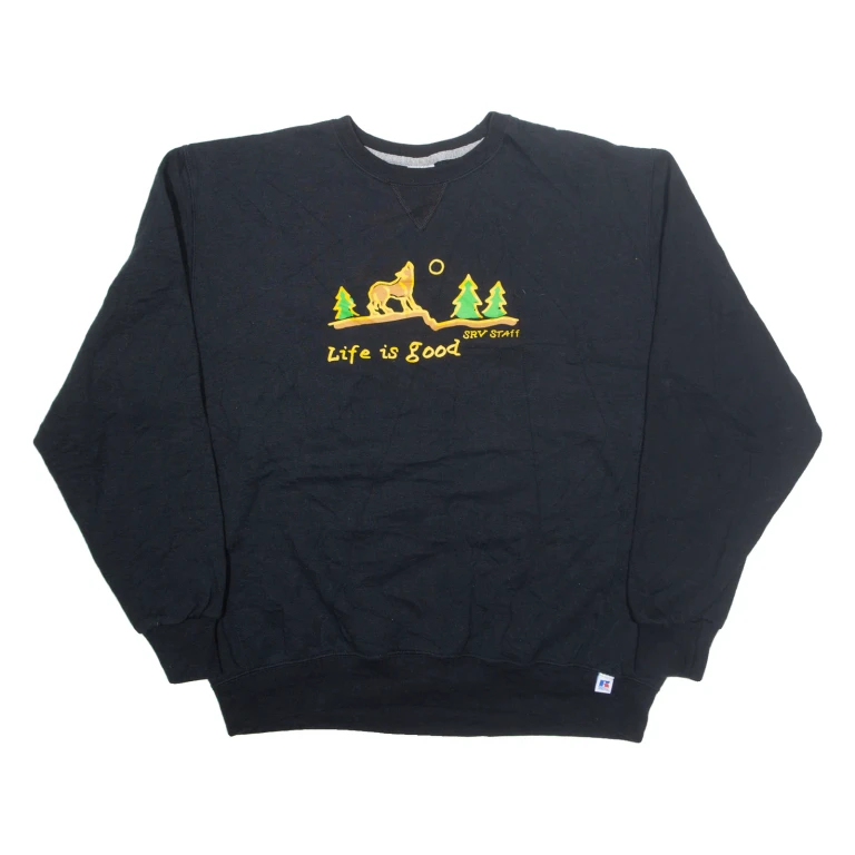 RUSSELL ATHLETIC Life Is Good Wolf Mens Sweatshirt Black XL