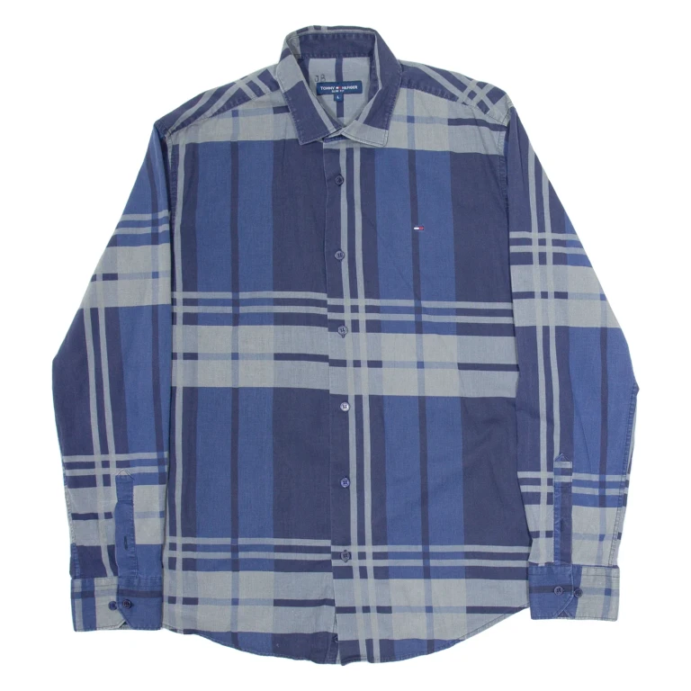 TOMMY HILFIGER Slim Fit Mens Shirt Blue Check Long Sleeve L