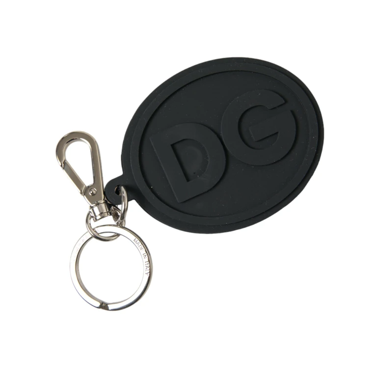 Dolce & Gabbana Black Rubber Dg Logo Silver Brass Metal Keyring Keychain Accessory - Women