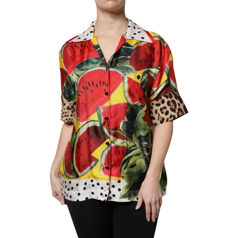 Dolce & Gabbana Multicolor Watermelon Collared Shirt Top - Women